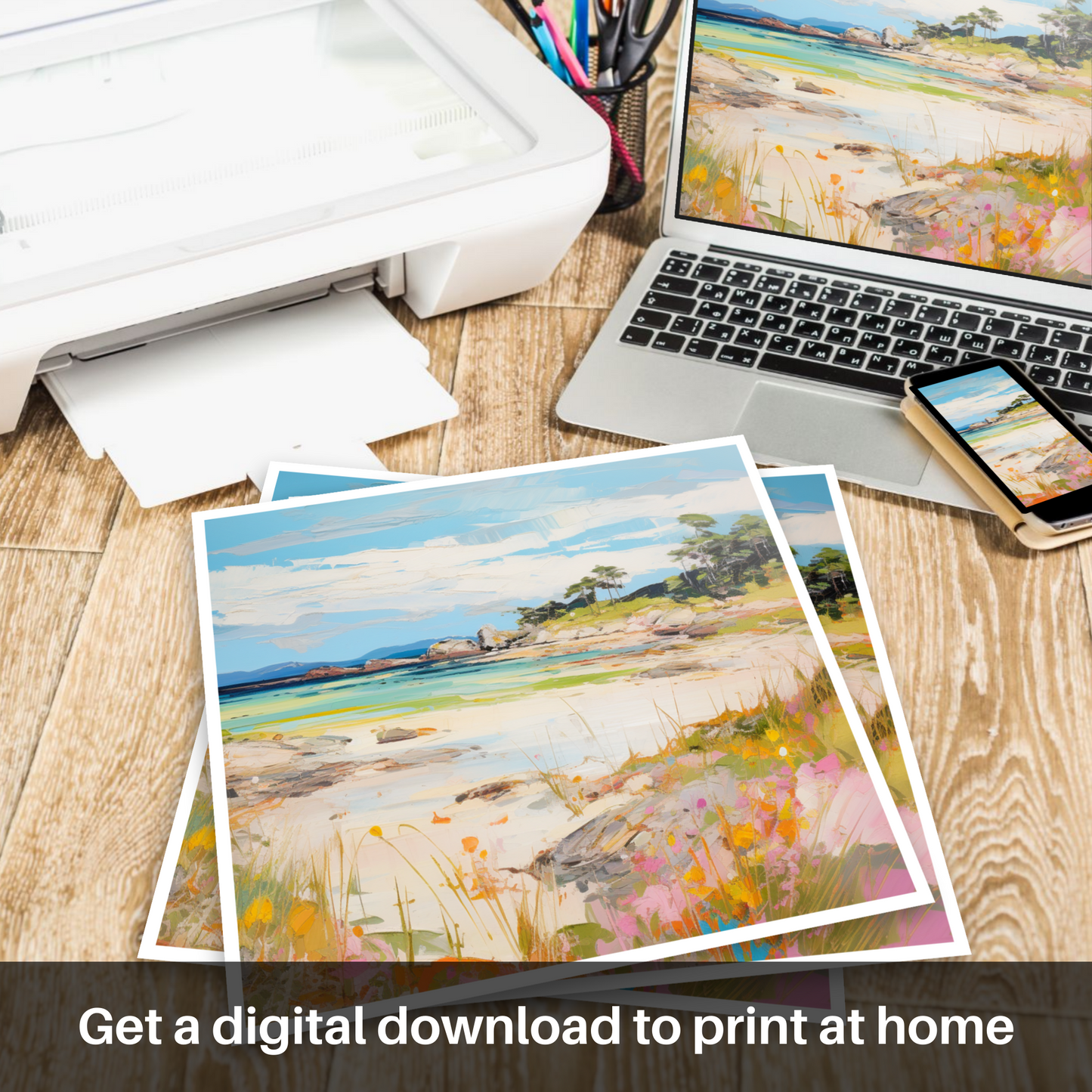 Downloadable and printable picture of Arisaig Beach, Arisaig in summer