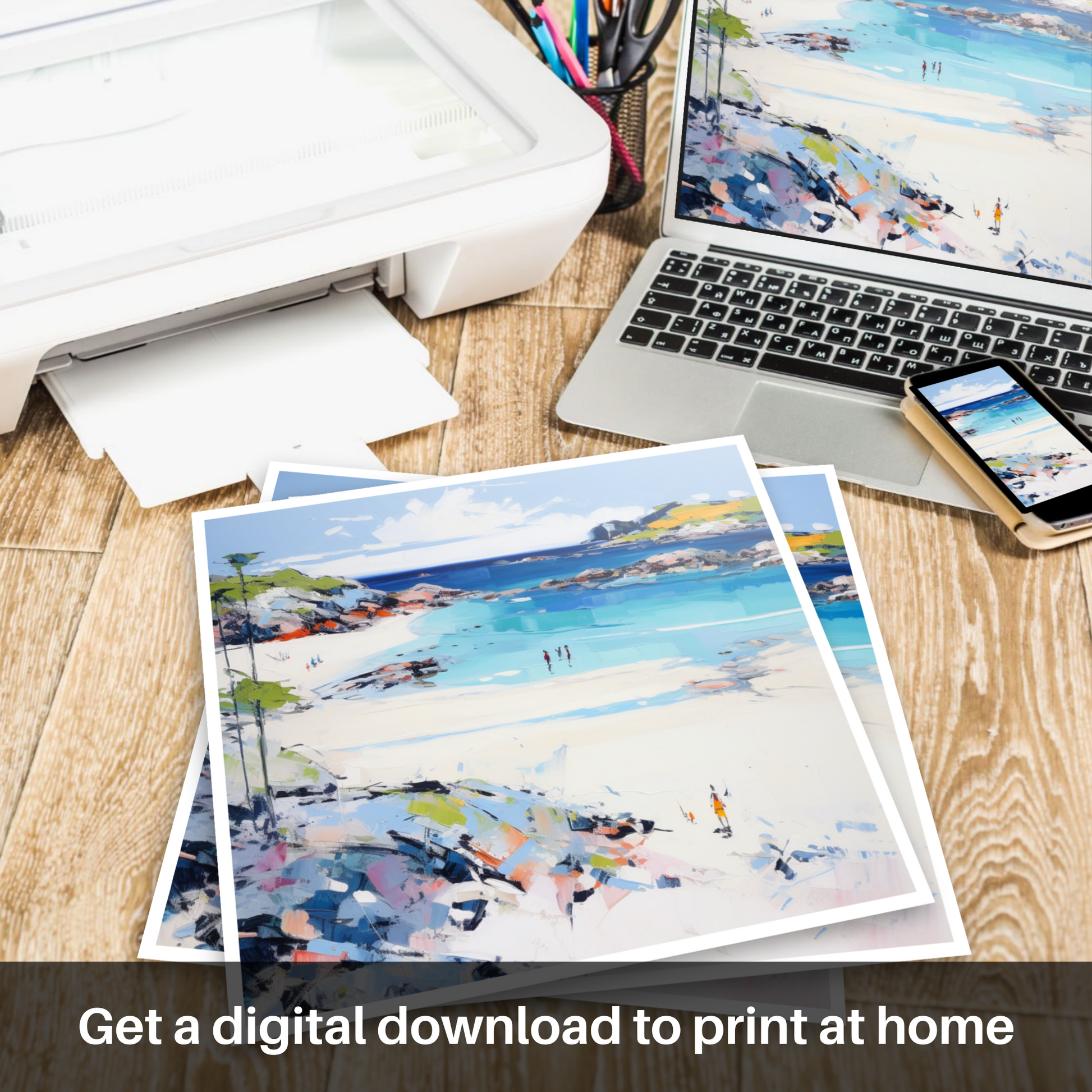 Downloadable and printable picture of Arisaig Beach, Arisaig in summer