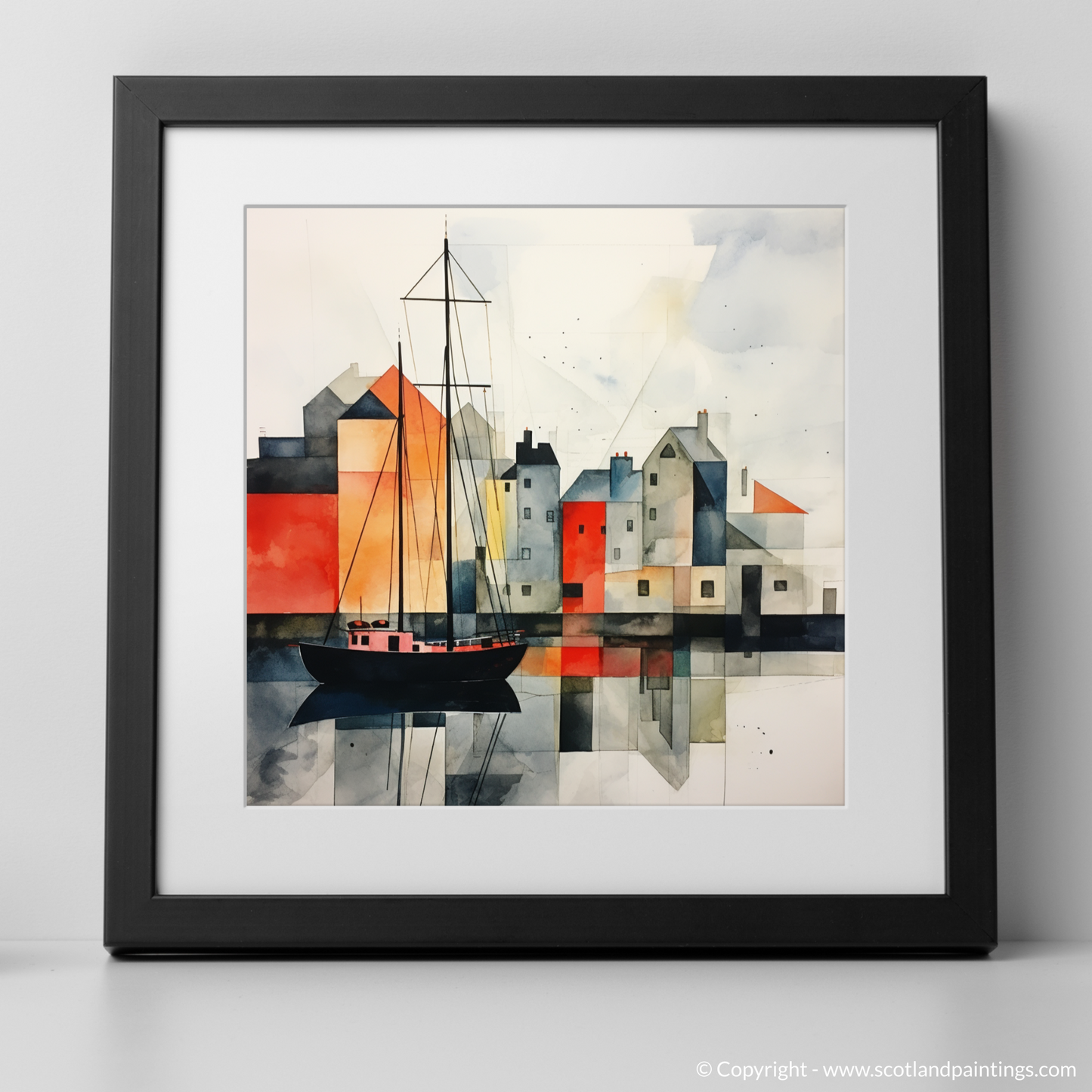 Sailboat Serenity: A Scottish Harbour in Minimalist Hues
