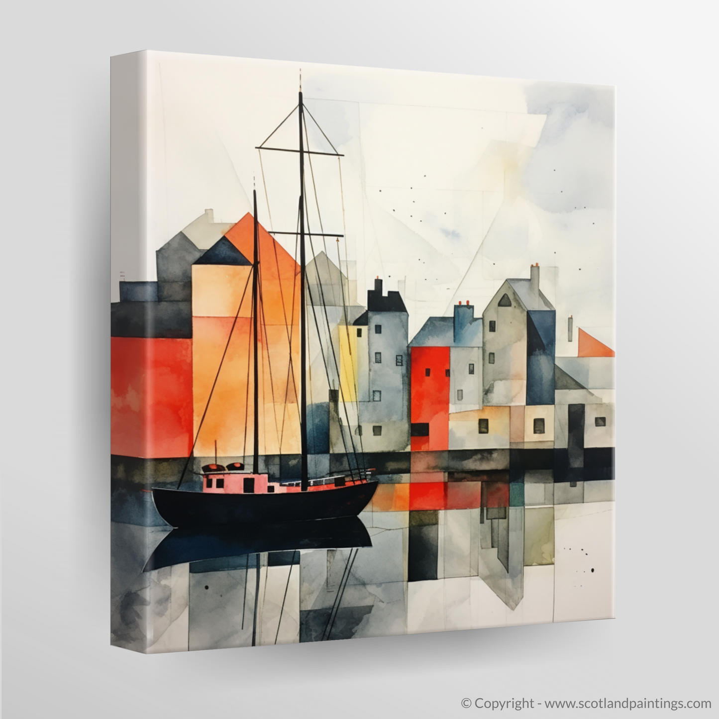 Sailboat Serenity: A Scottish Harbour in Minimalist Hues