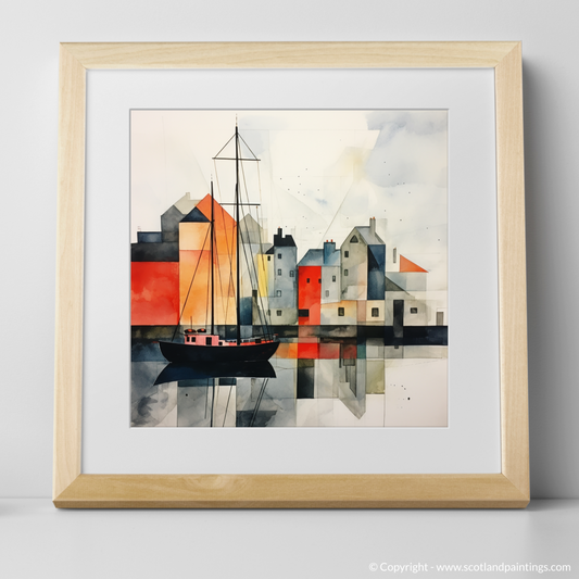 Sailboat Serenity: A Scottish Harbour in Minimalist Hues