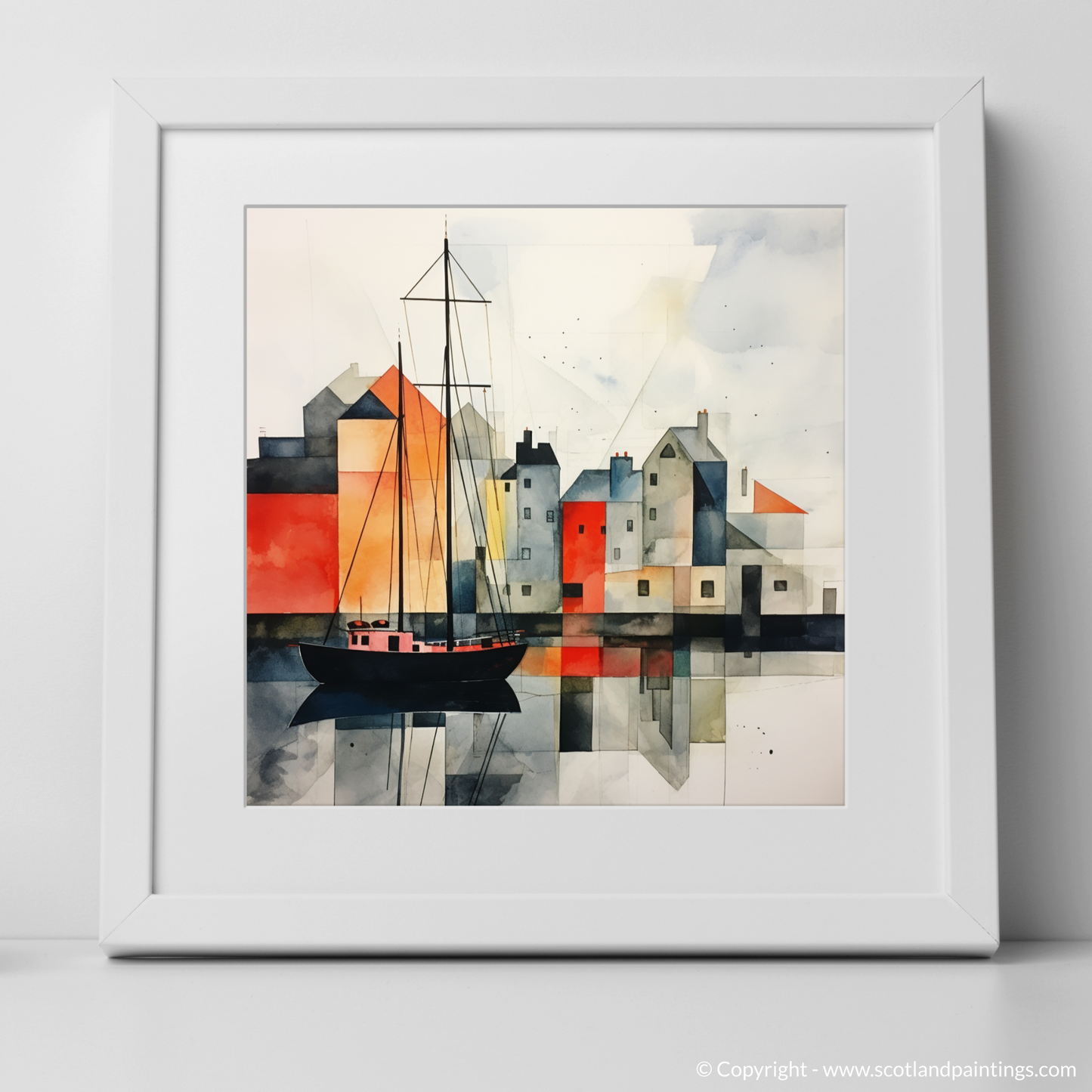 Sailboat Serenity: A Scottish Harbour in Minimalist Hues