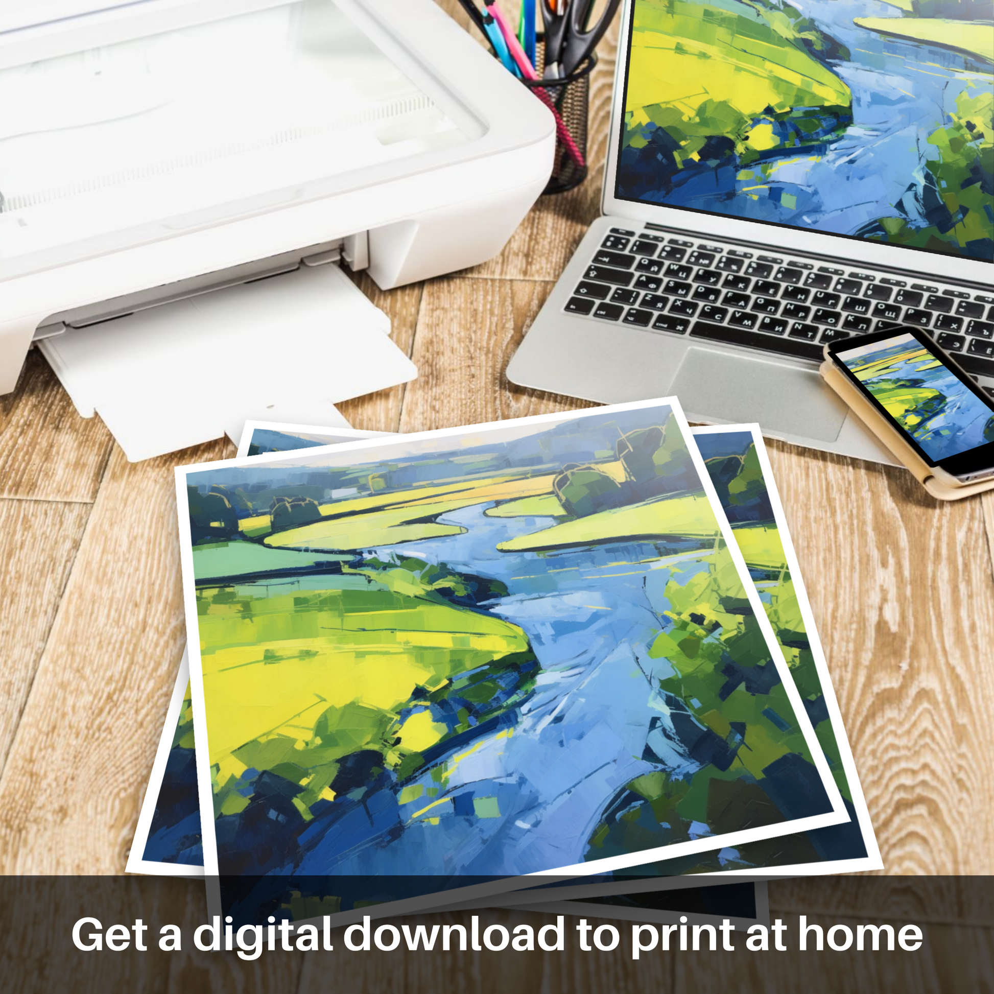 Downloadable and printable picture of River Tweed, Scottish Borders in summer