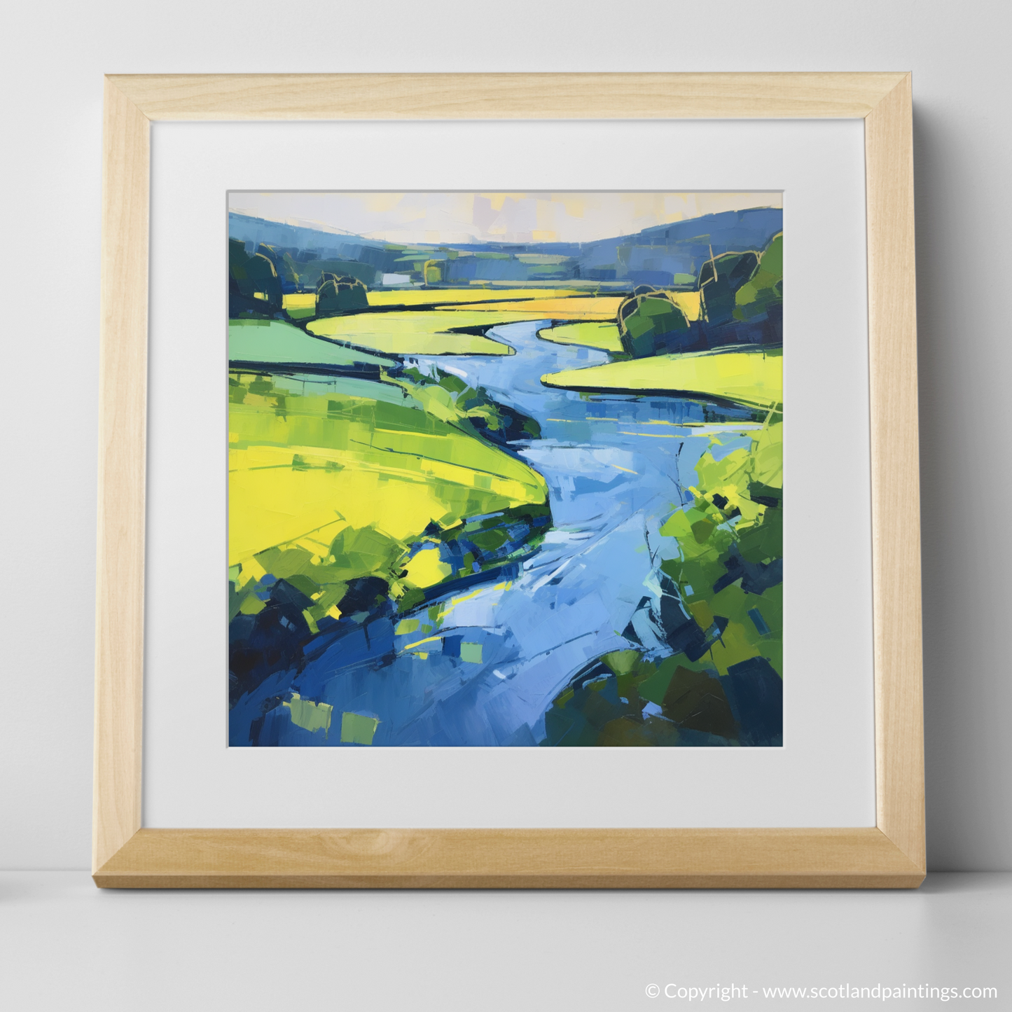Art Print of River Tweed, Scottish Borders in summer with a natural frame