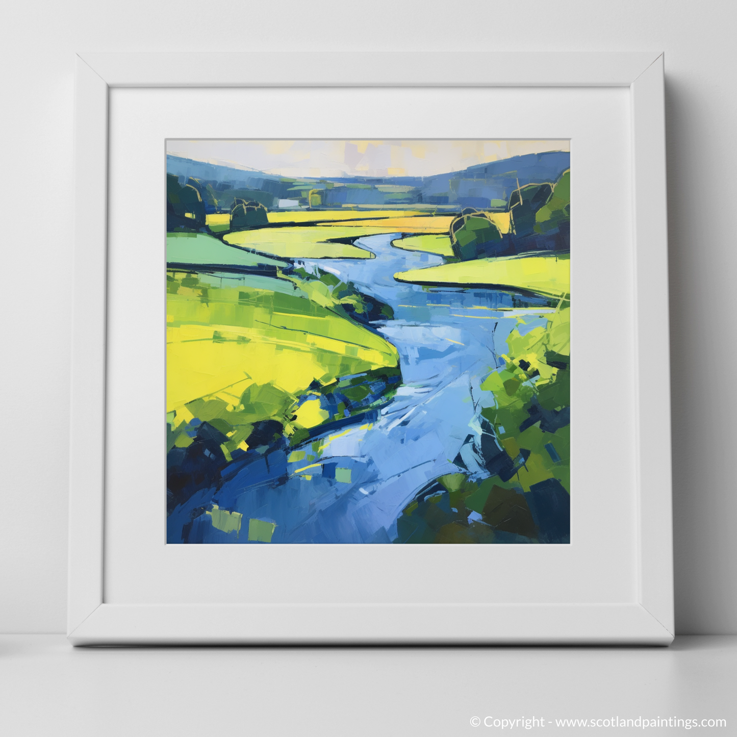 Art Print of River Tweed, Scottish Borders in summer with a white frame