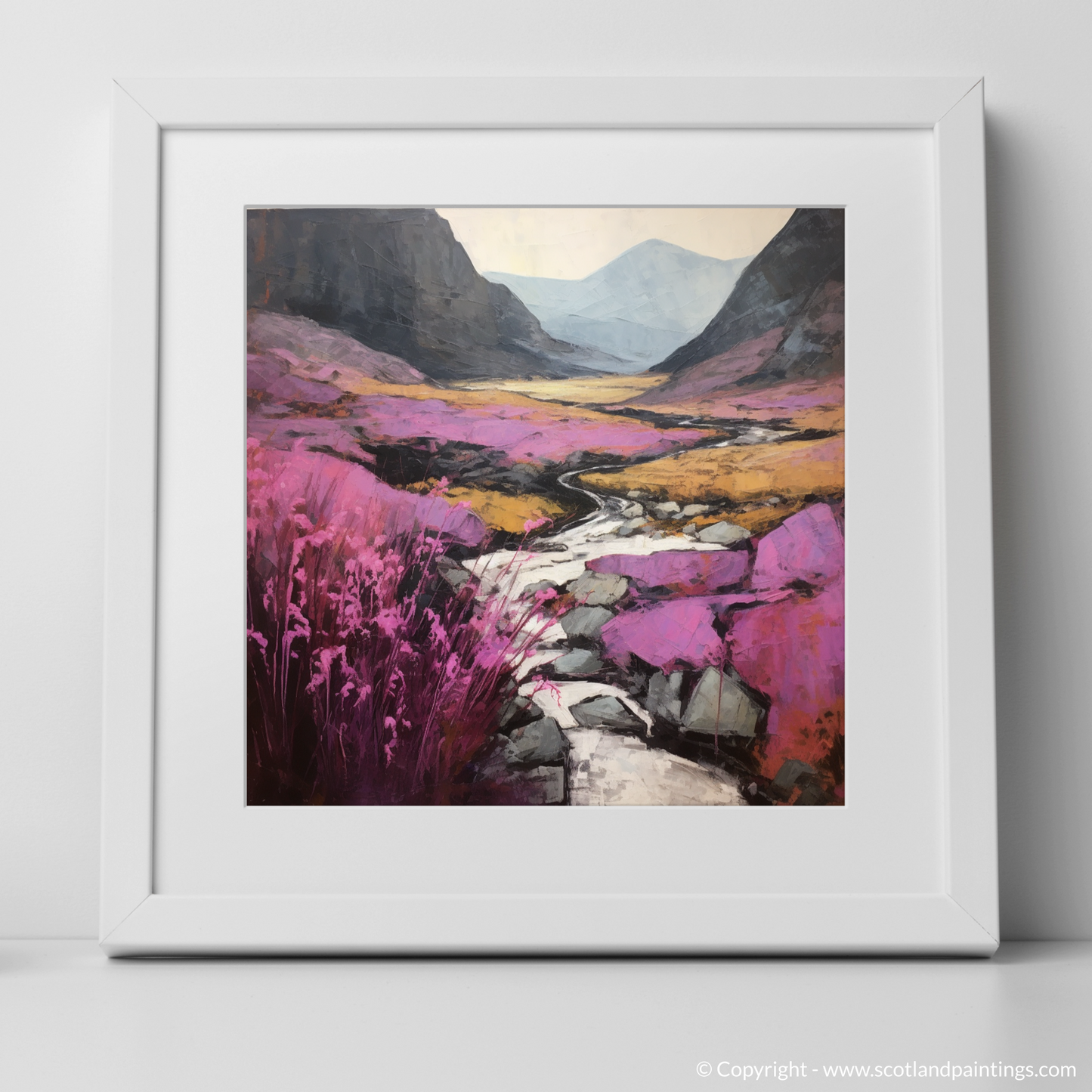 Art Print of Heather blooms by River Coe in Glencoe with a white frame