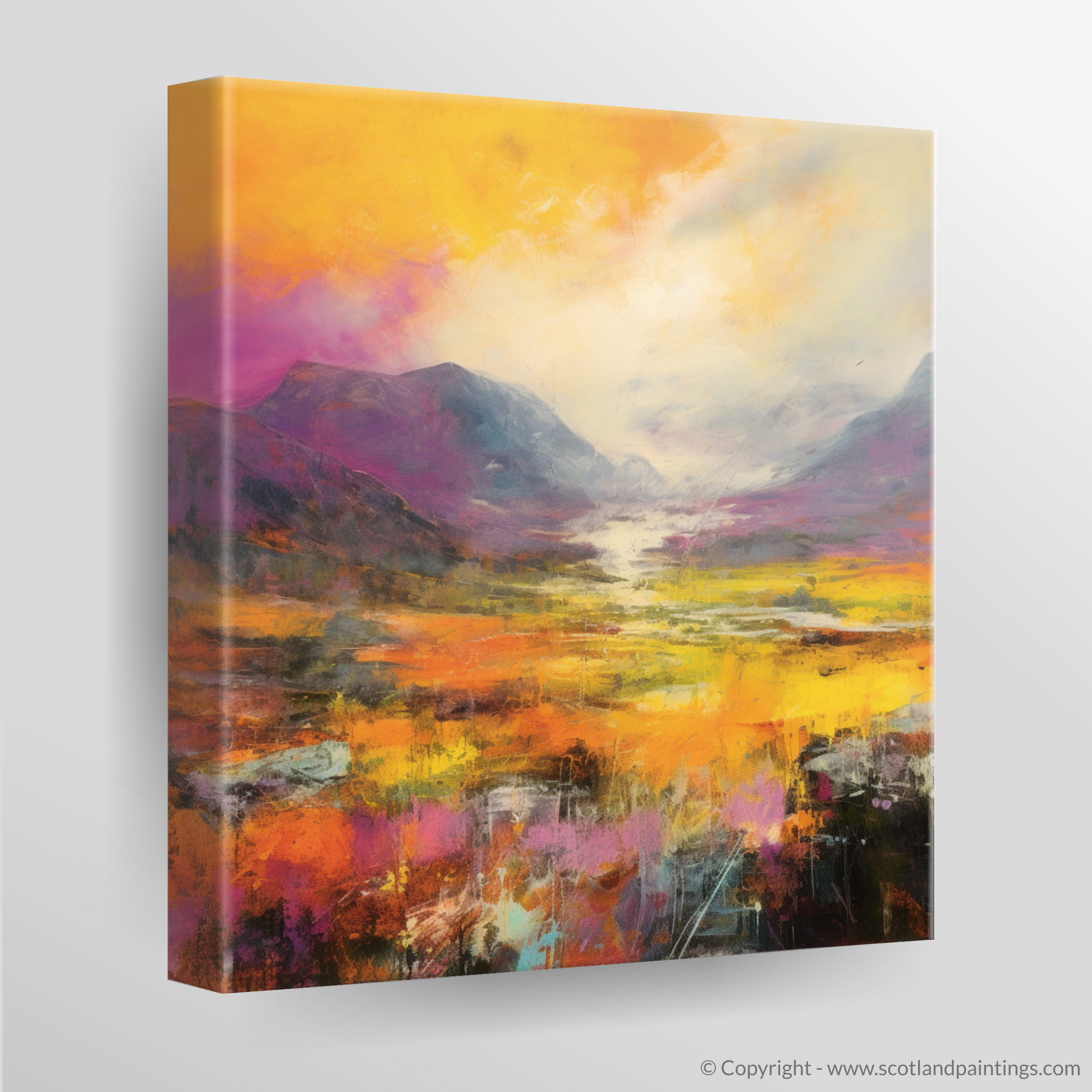 Canvas Print of Golden light on heather in Glencoe