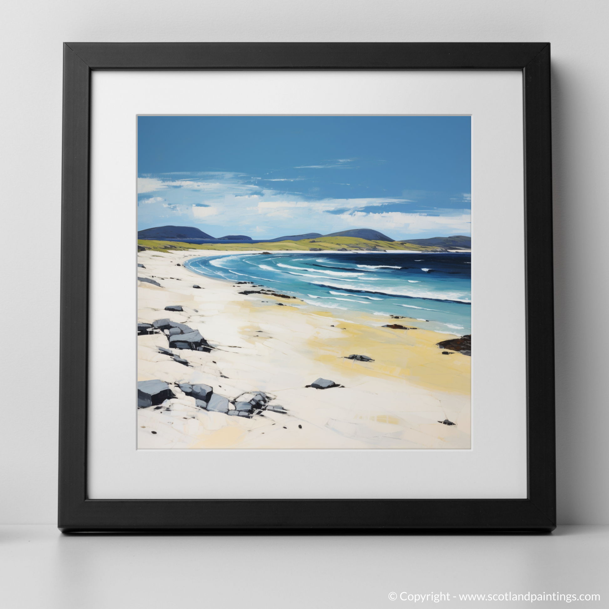 Art Print of Scarista Beach, Isle of Harris in summer with a black frame