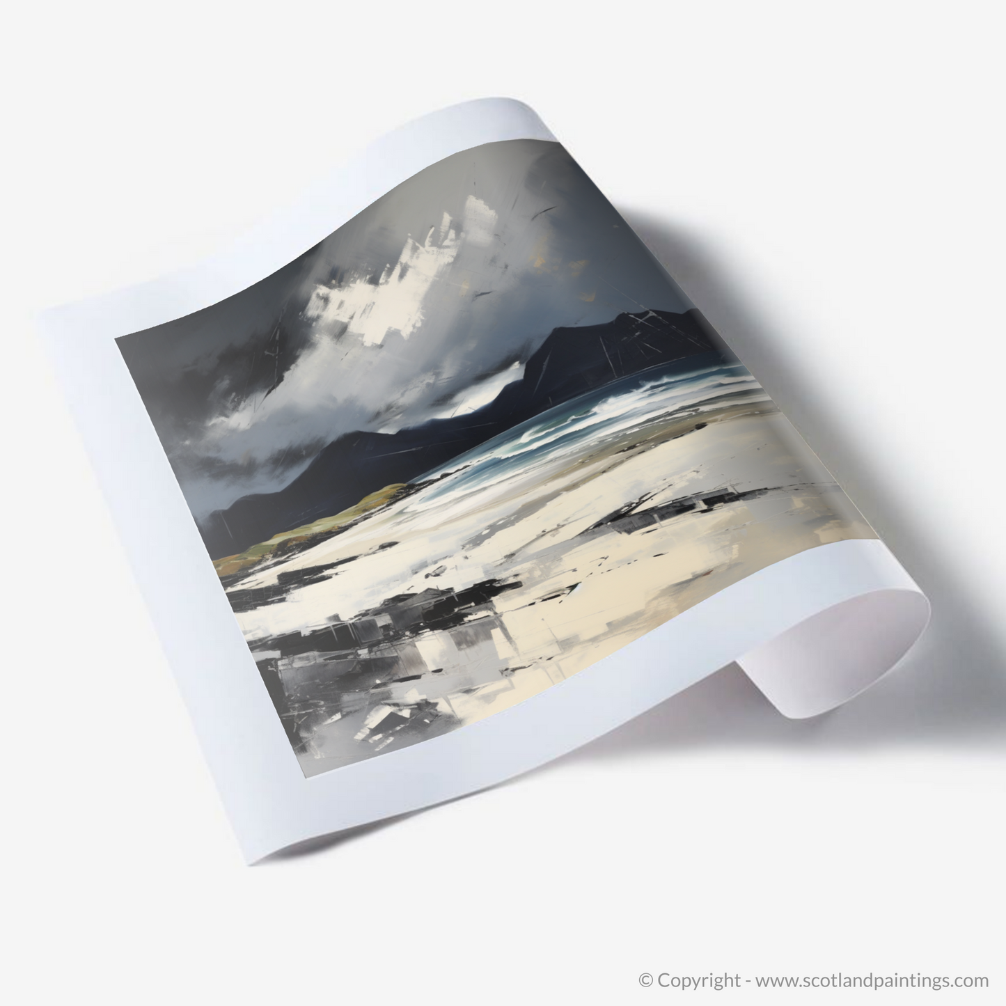 Art Print of Mellon Udrigle Beach with a stormy sky