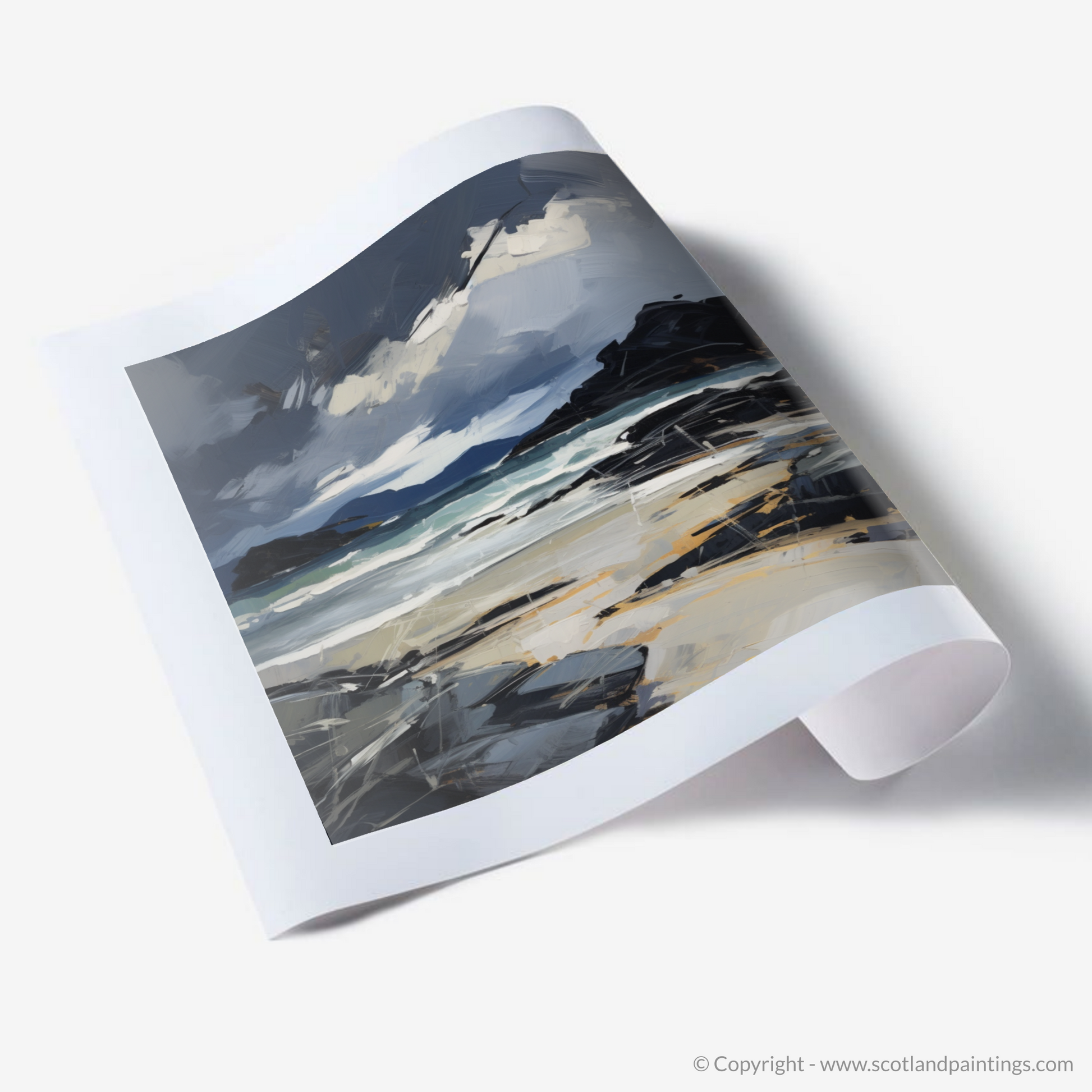 Art Print of Mellon Udrigle Beach with a stormy sky