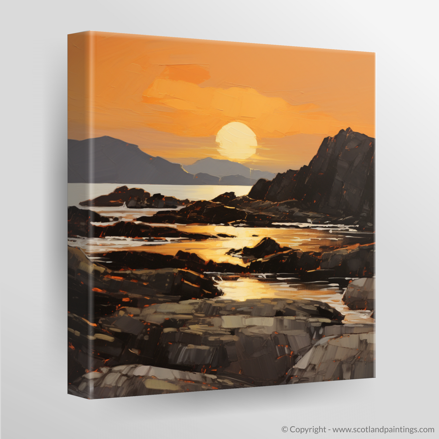 Painting and Art Print of Easdale Sound at golden hour. Golden Hour Embrace at Easdale Sound.