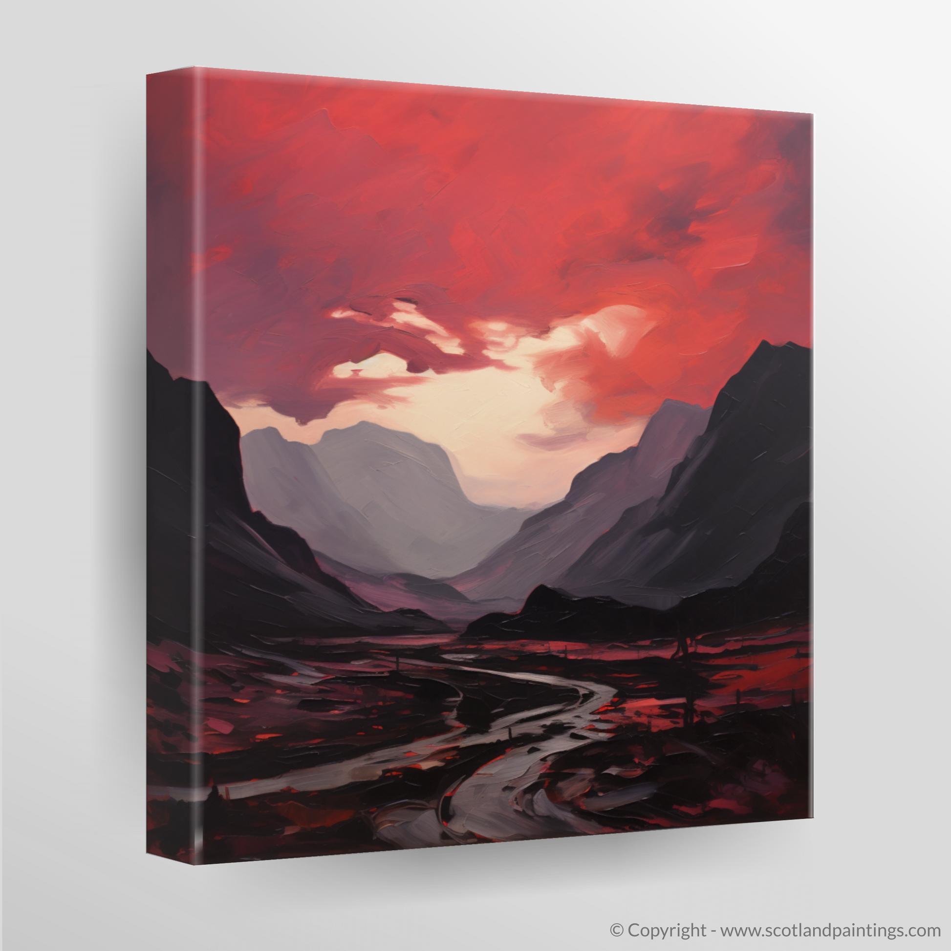 Canvas Print of Crimson clouds over valley in Glencoe