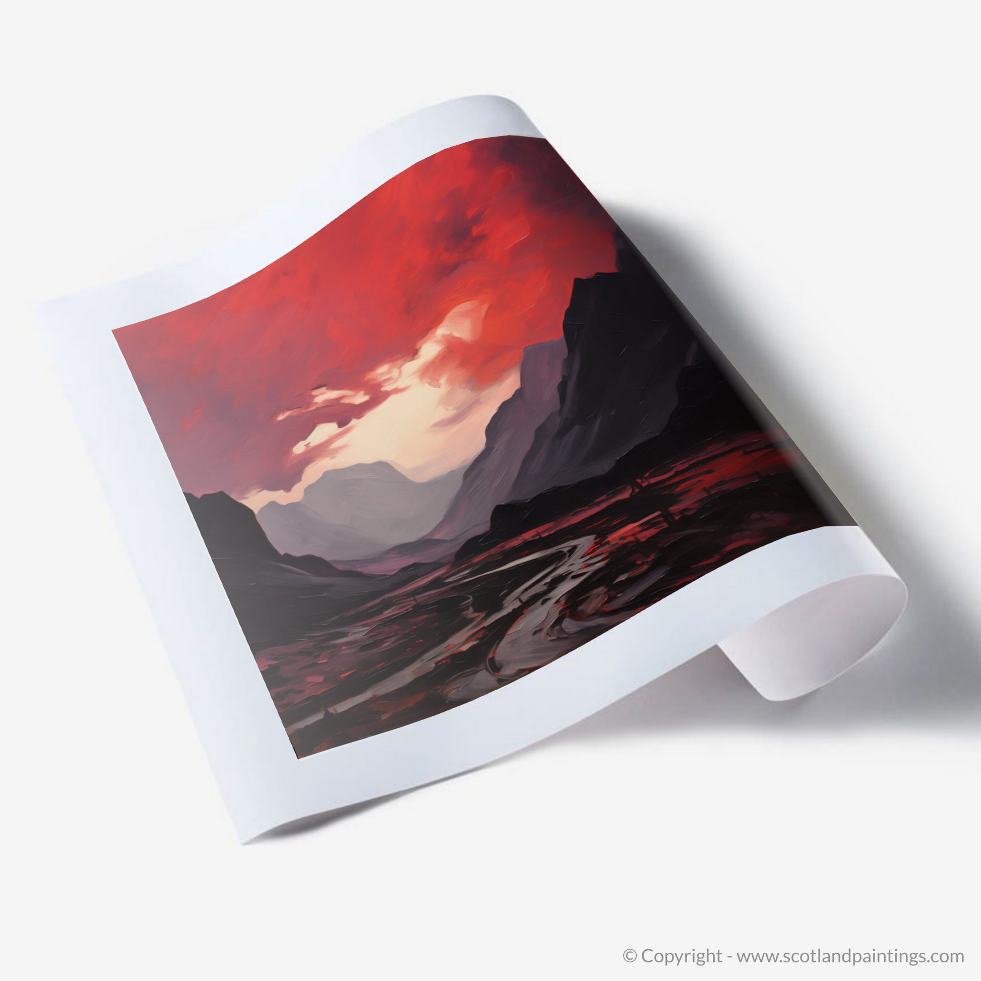 Art Print of Crimson clouds over valley in Glencoe