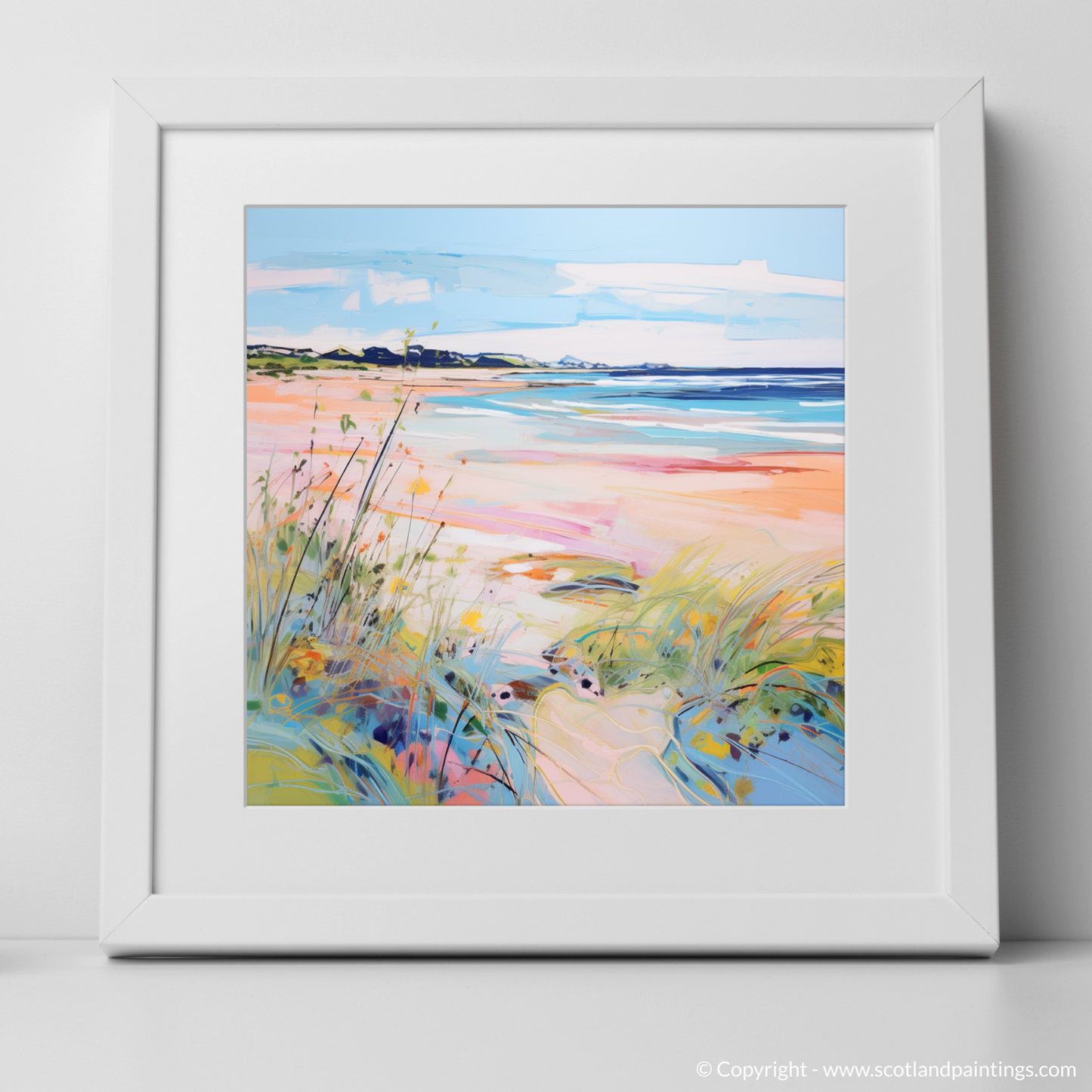 Art Print of Longniddry Beach, East Lothian in summer with a white frame