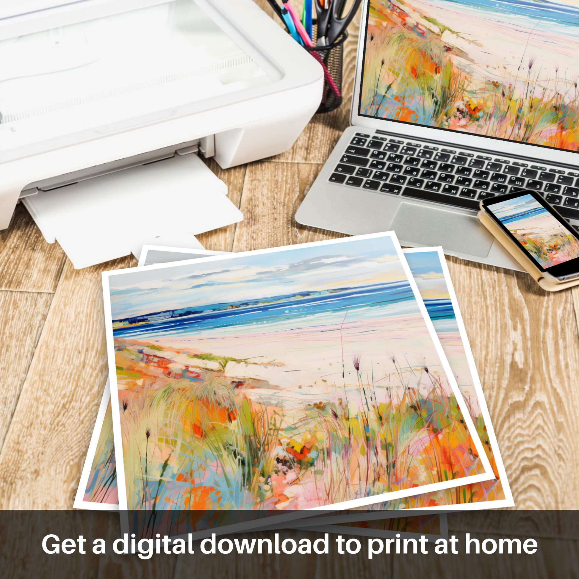 Downloadable and printable picture of Nairn Beach, Nairn in summer