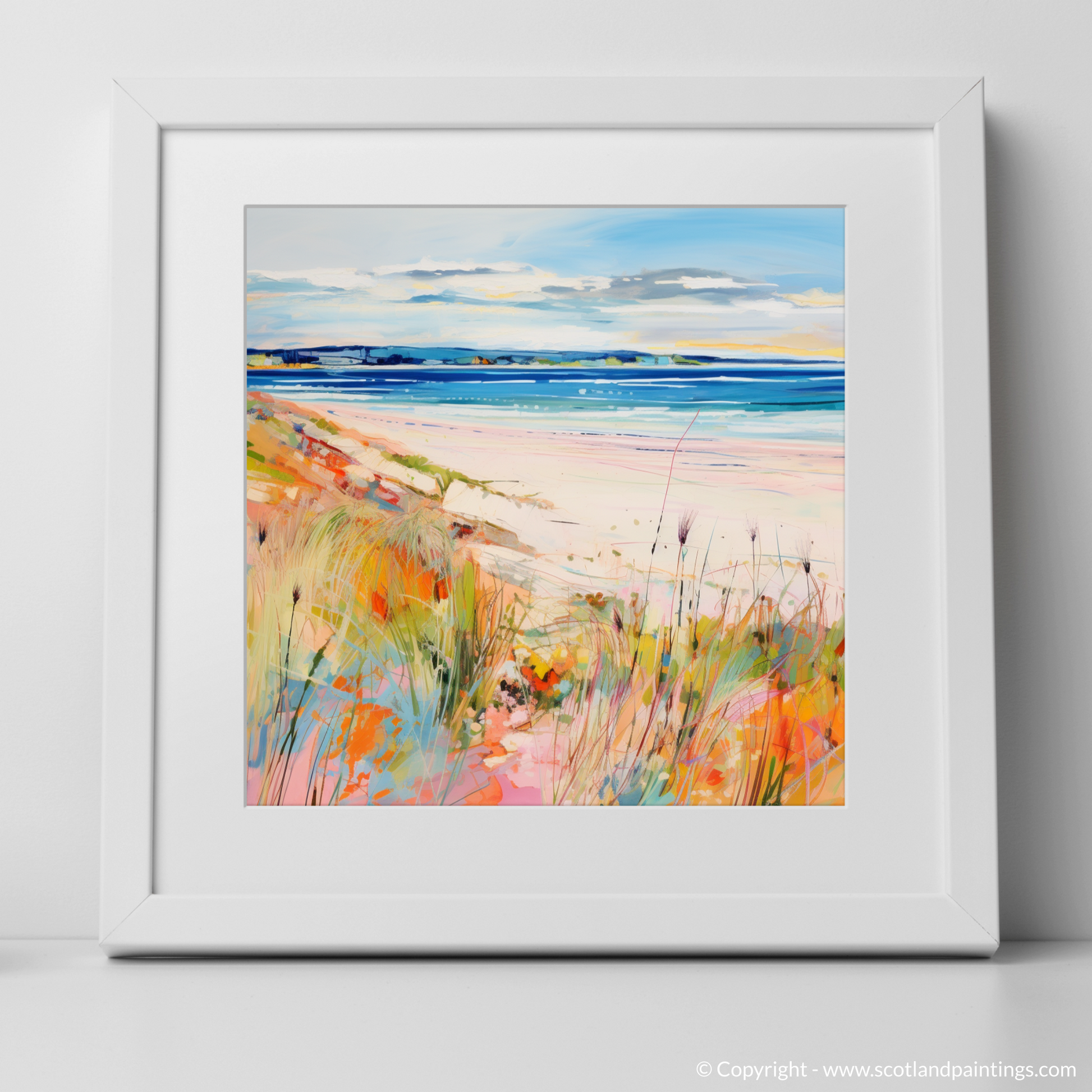 Art Print of Nairn Beach, Nairn in summer with a white frame