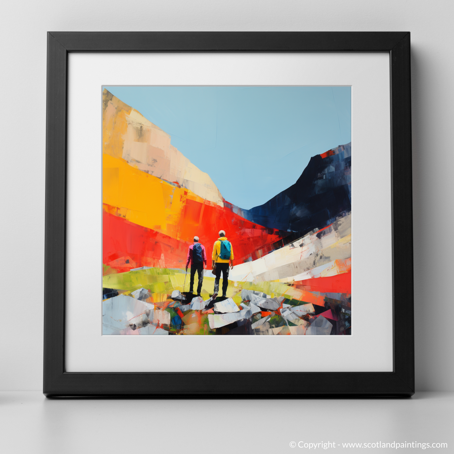Art Print of Hikers in Glencoe with a black frame