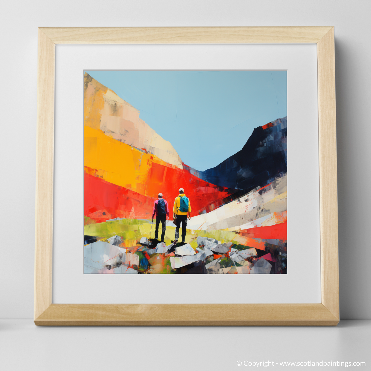 Art Print of Hikers in Glencoe with a natural frame