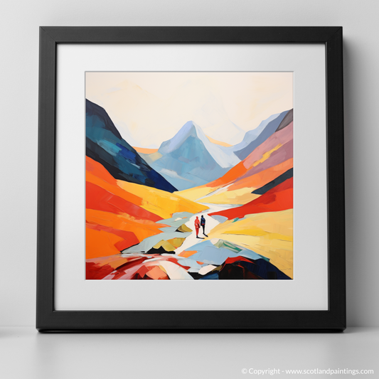 Art Print of Hikers in Glencoe with a black frame