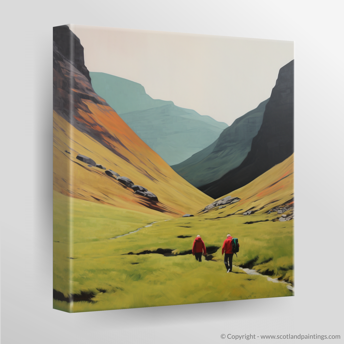 Hikers in the Mist of Glencoe: A Minimalist Ode to Adventure