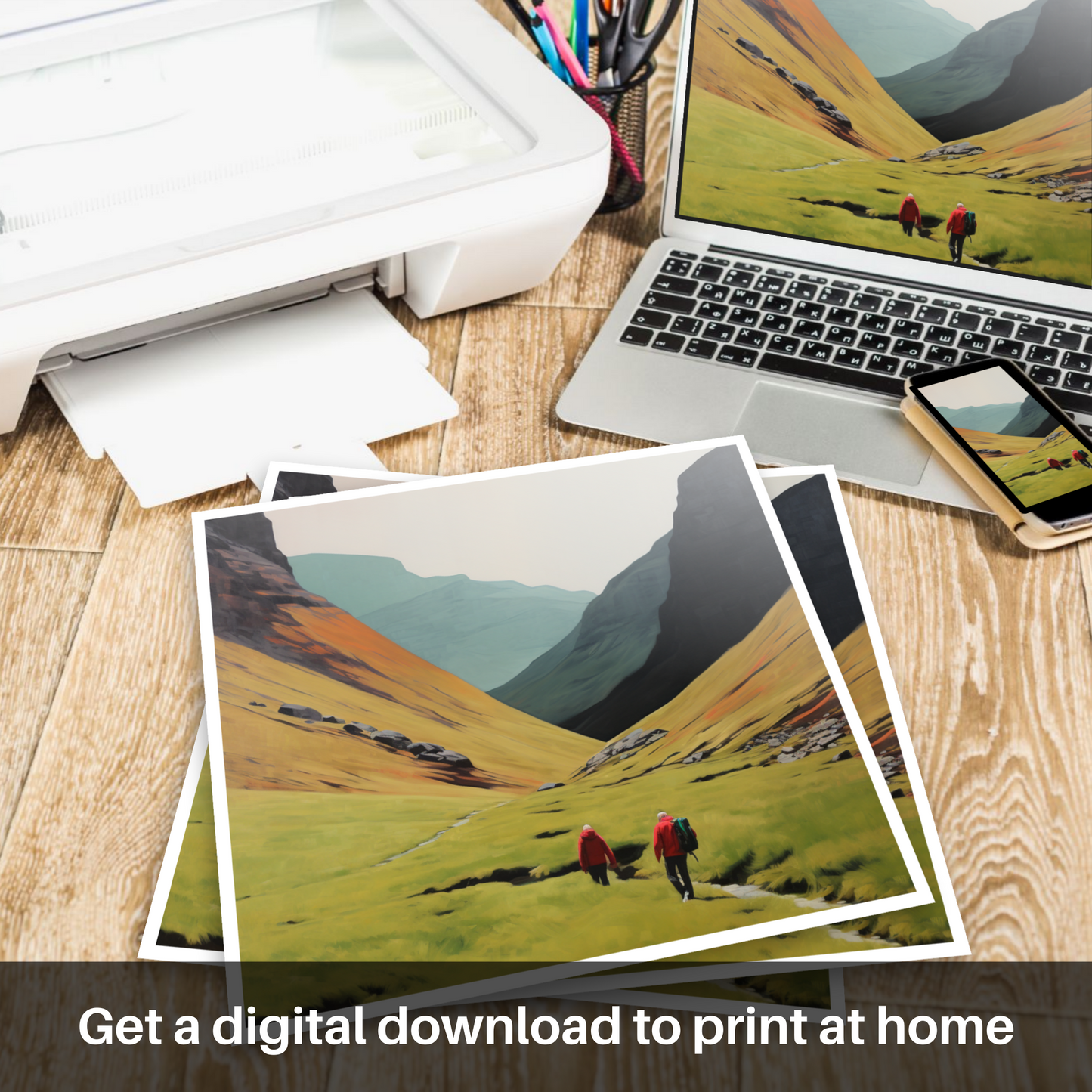 Hikers in the Mist of Glencoe: A Minimalist Ode to Adventure