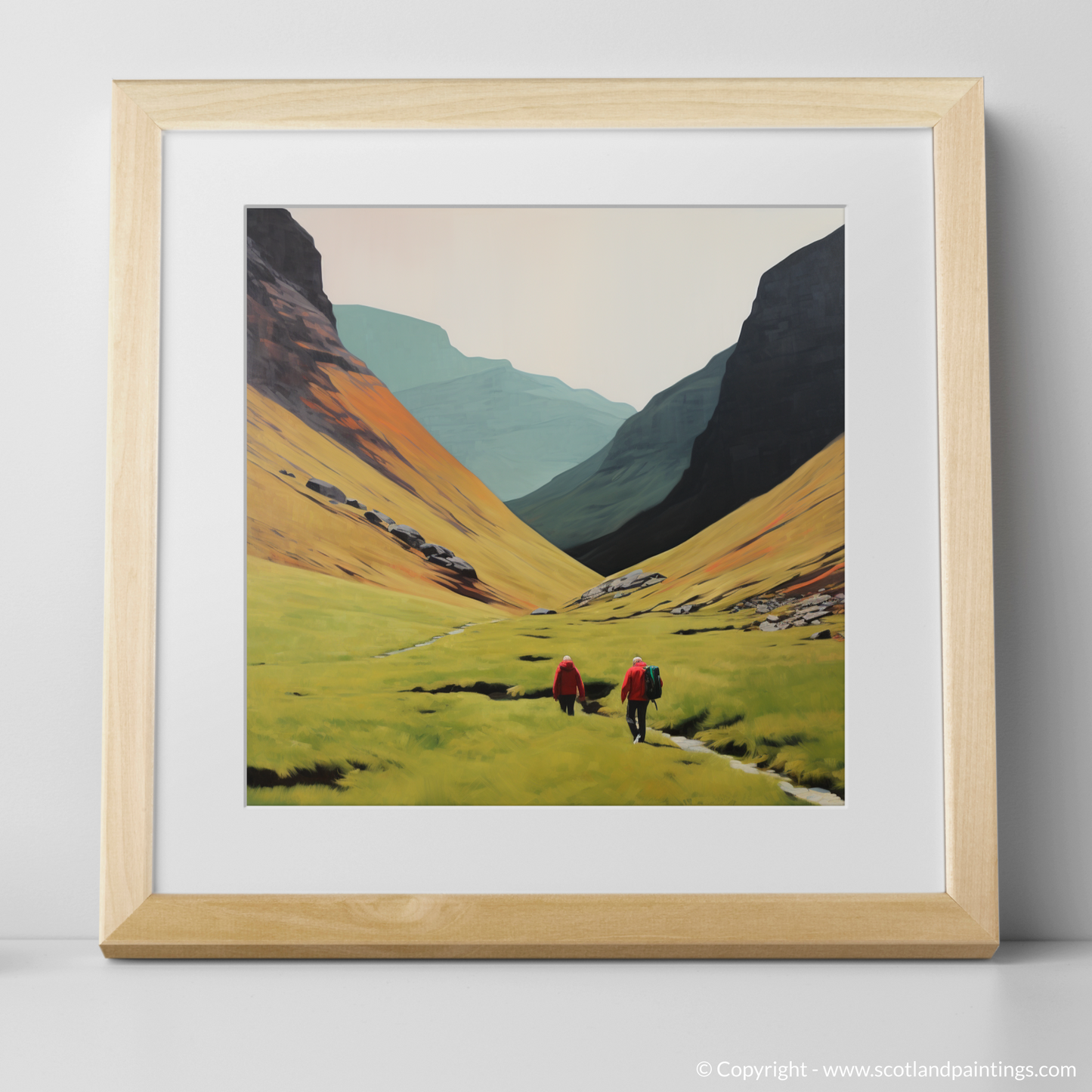 Hikers in the Mist of Glencoe: A Minimalist Ode to Adventure