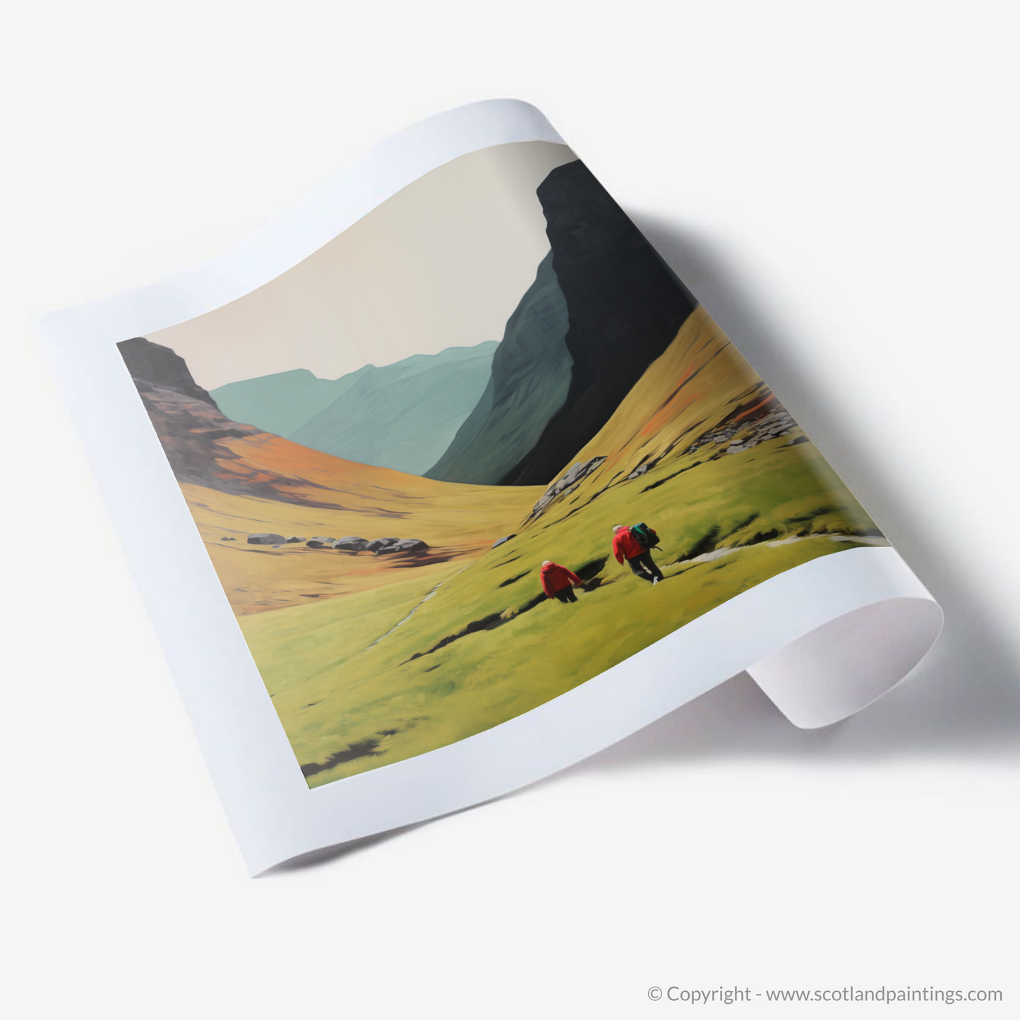 Hikers in the Mist of Glencoe: A Minimalist Ode to Adventure