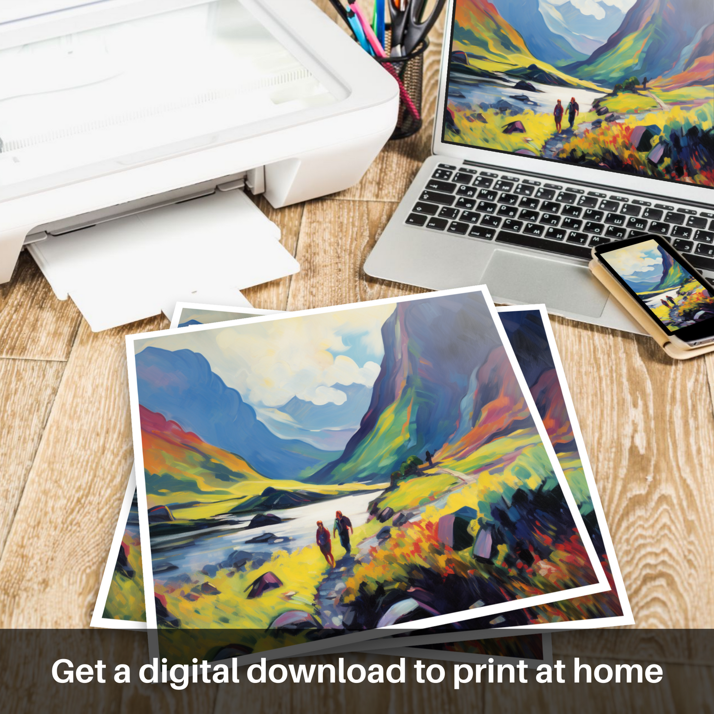 Hikers in Glencoe: A Fauvist Ode to Scotland's Wild Majesty