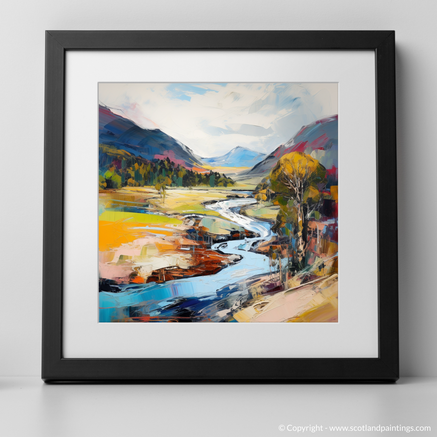 Art Print of Glen Affric, Highlands in summer with a black frame