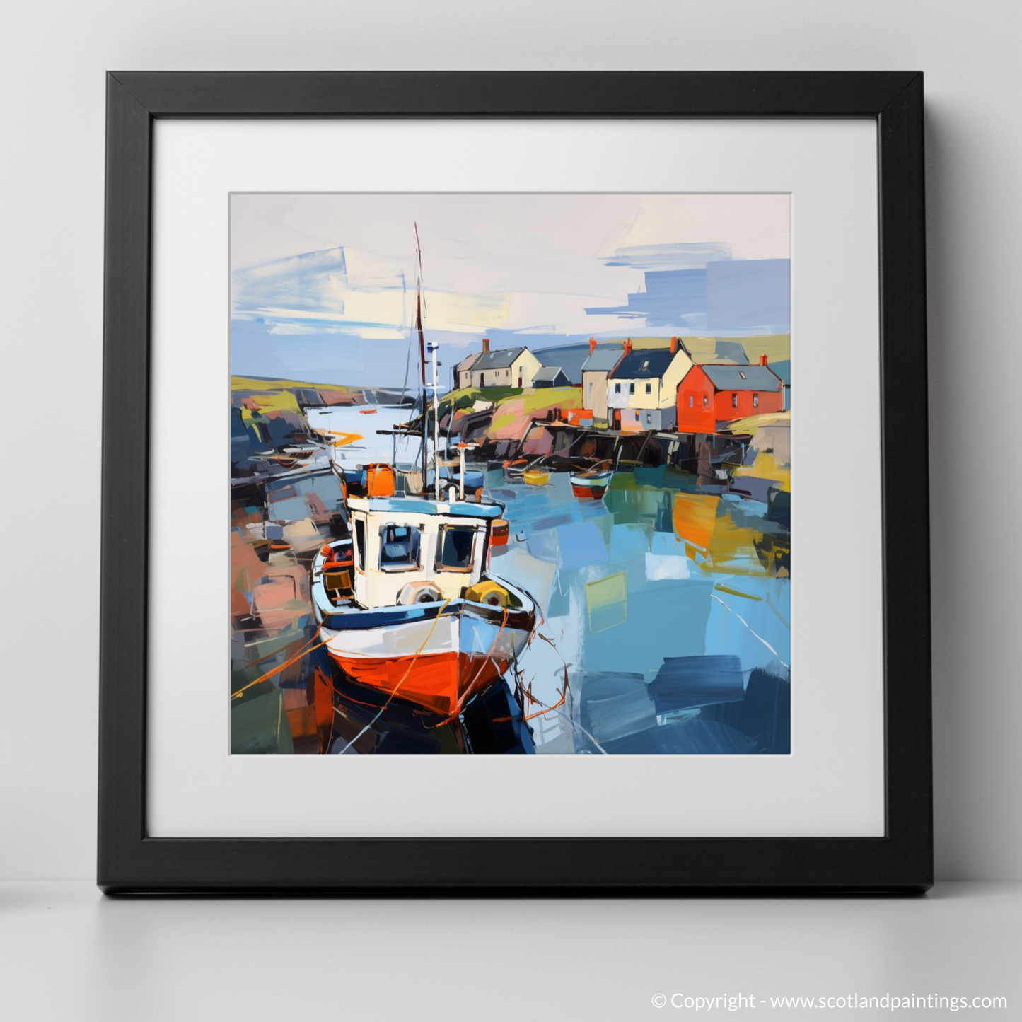 Painting and Art Print of Lybster Harbour, Caithness. Vibrant Reflections of Lybster Harbour.