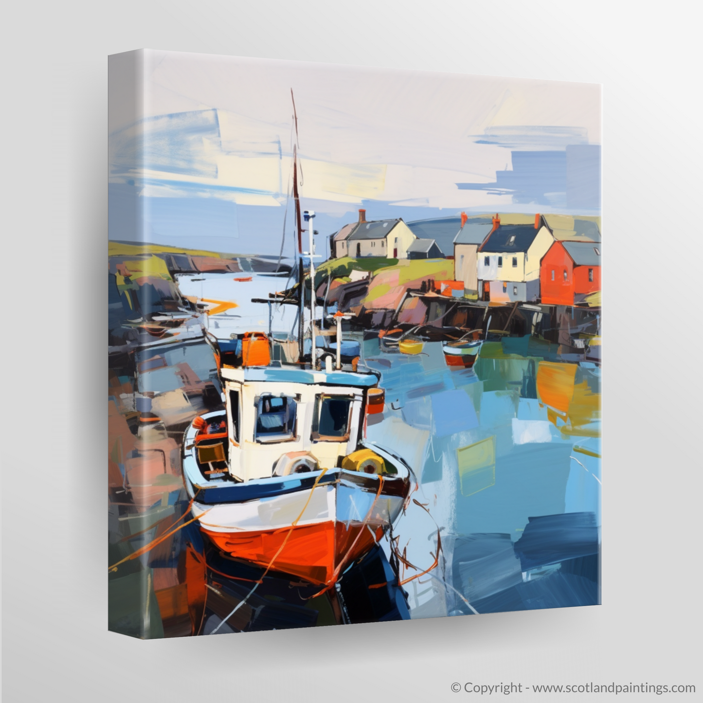 Painting and Art Print of Lybster Harbour, Caithness. Vibrant Reflections of Lybster Harbour.