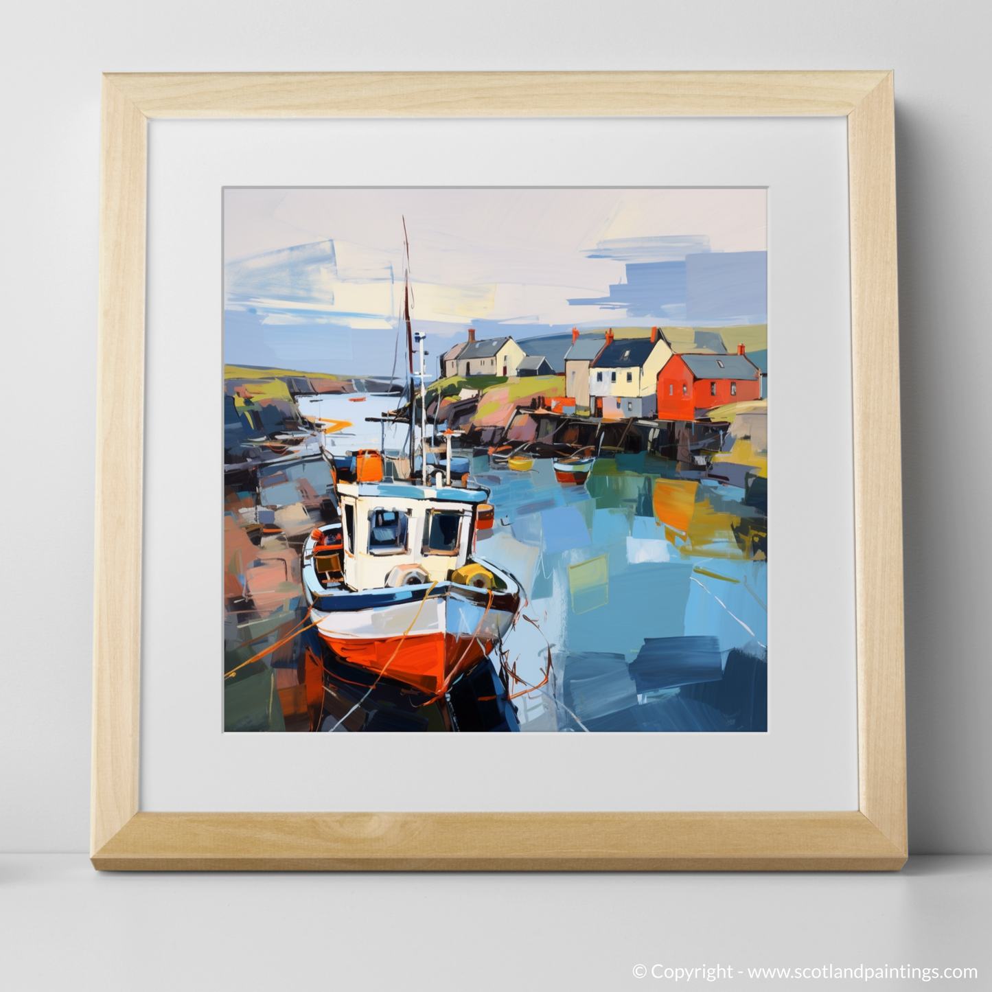 Painting and Art Print of Lybster Harbour, Caithness. Vibrant Reflections of Lybster Harbour.